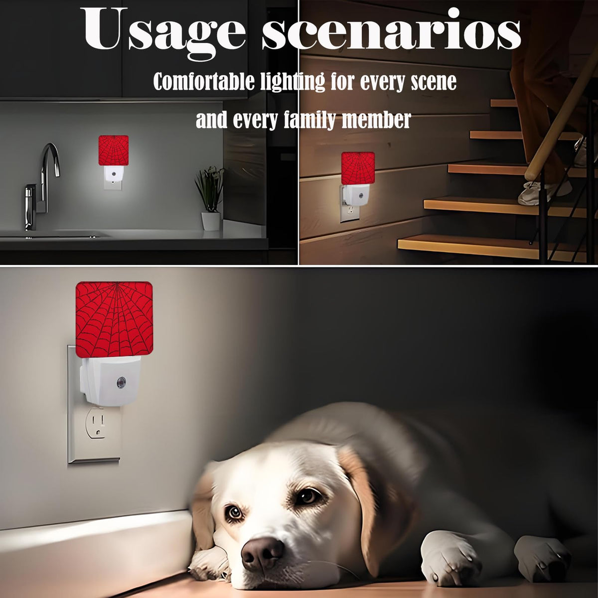 FSHVQKD Red Spider Web Night Light,Plug Into Wall Decor for Stairway,Hallway,Kitchen,Dusk to Dawn Sensor Nightlights for Boys/Girls/Women/Men Room Gifts