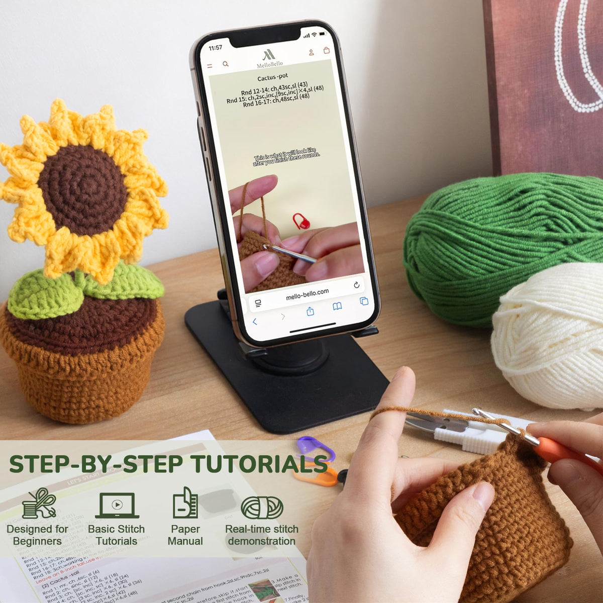 Crochet Kits for Adults - Beginner Crochet Kit for Adults with Video Tutorials - Crochet Plant Kit Flower Succulent Cactus - Easy to Learn Starter Amigurumi Knitting Crafts Hobbies Gifts for Women