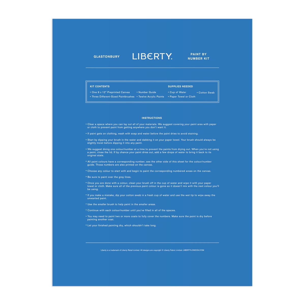 Galison Liberty Glastonbury – DIY 9 x 12 Paint by Number Kit with Iconic Liberty Print Art for Beginners and Experts Includes Paint and Brushes