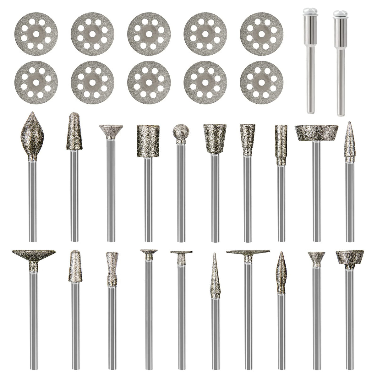 Diamond Burr Set for Dremel, Rotary Tool Grinding Cutting Wheel Stone Glass Tile Jewelry Engraving Rock Etching Masonry 1/8” Die Grinder Carving Cutter Metal Engraver Kit - 32pc Set