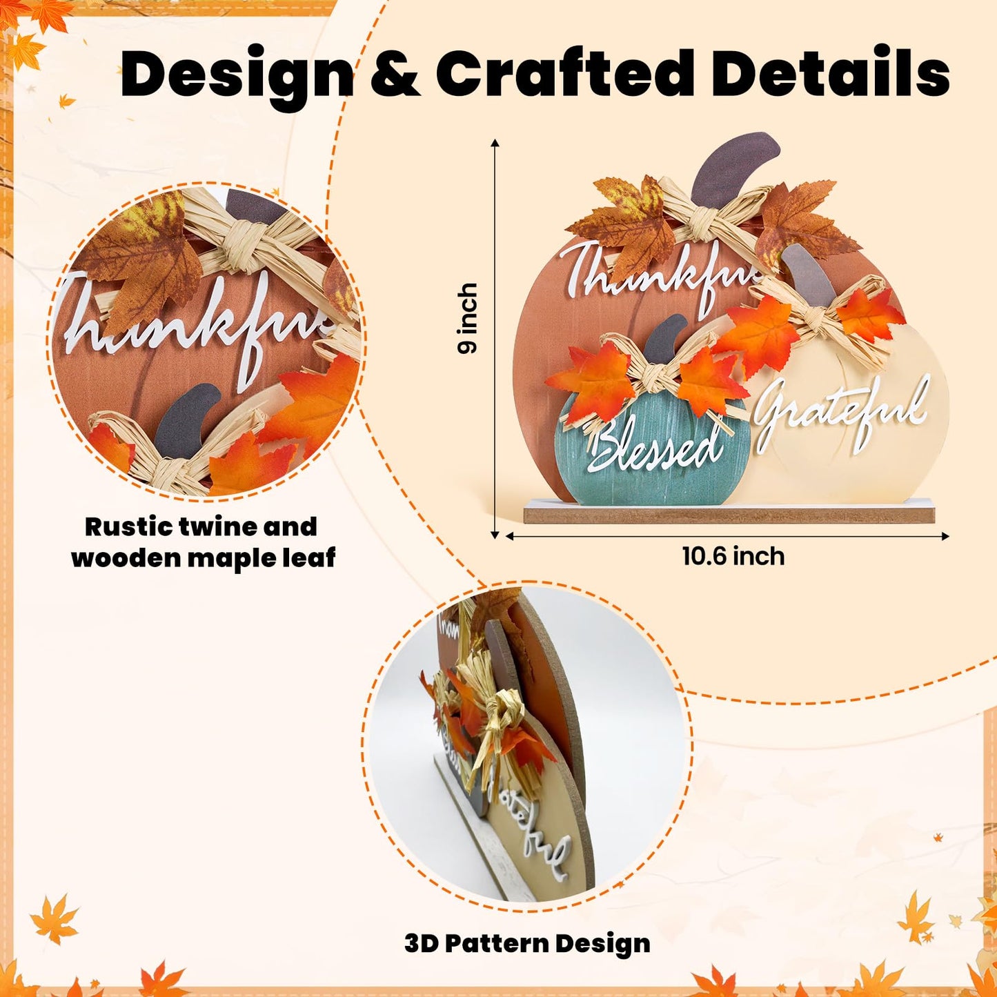 LXDNBGO Fall Pumpkin Decor, Thanksgiving Fall Decorations for Home, Farmhouse Wooden Pumpkin Autumn Decor, Thanksgiving Decorations Sign for Table Office Desk Mantle
