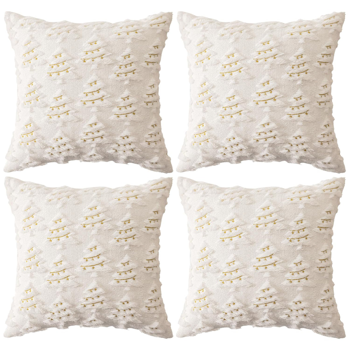 4 Pcs Christmas Throw Pillow Covers 18x18, Soft Faux Fur Pillow Cases Holiday Decorations, Fluffy Plush Accent Couch Cushion Case for Festivals Winter Sofa Living Room Home Decor(White Tree)