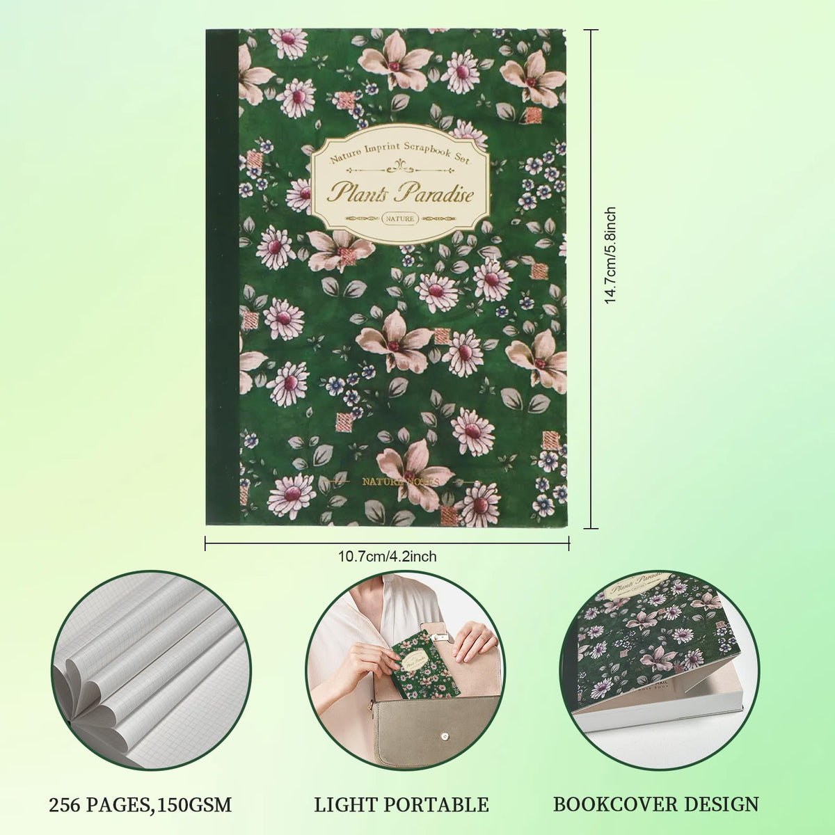 Koqye Green Plants Scrapbook Kit - 157-Piece DIY Craft Supplies for Holiday Cards, Journals & Gifts Includes Notebook, Washi Tape, Stickers & More (Green Plants)
