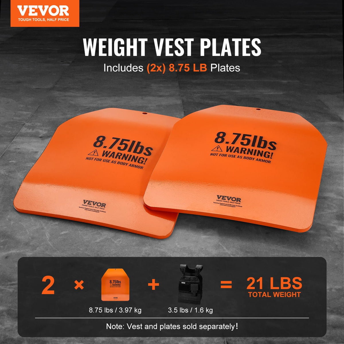 VEVOR Curved Weight Vest Plates, 8.75 LB Pairs, Premium Steel Weighted plates, Contoured Ergonomic Fit – WODs, Additional Weight for Weight Vests, for Strength Training, Running, Heavy Workouts