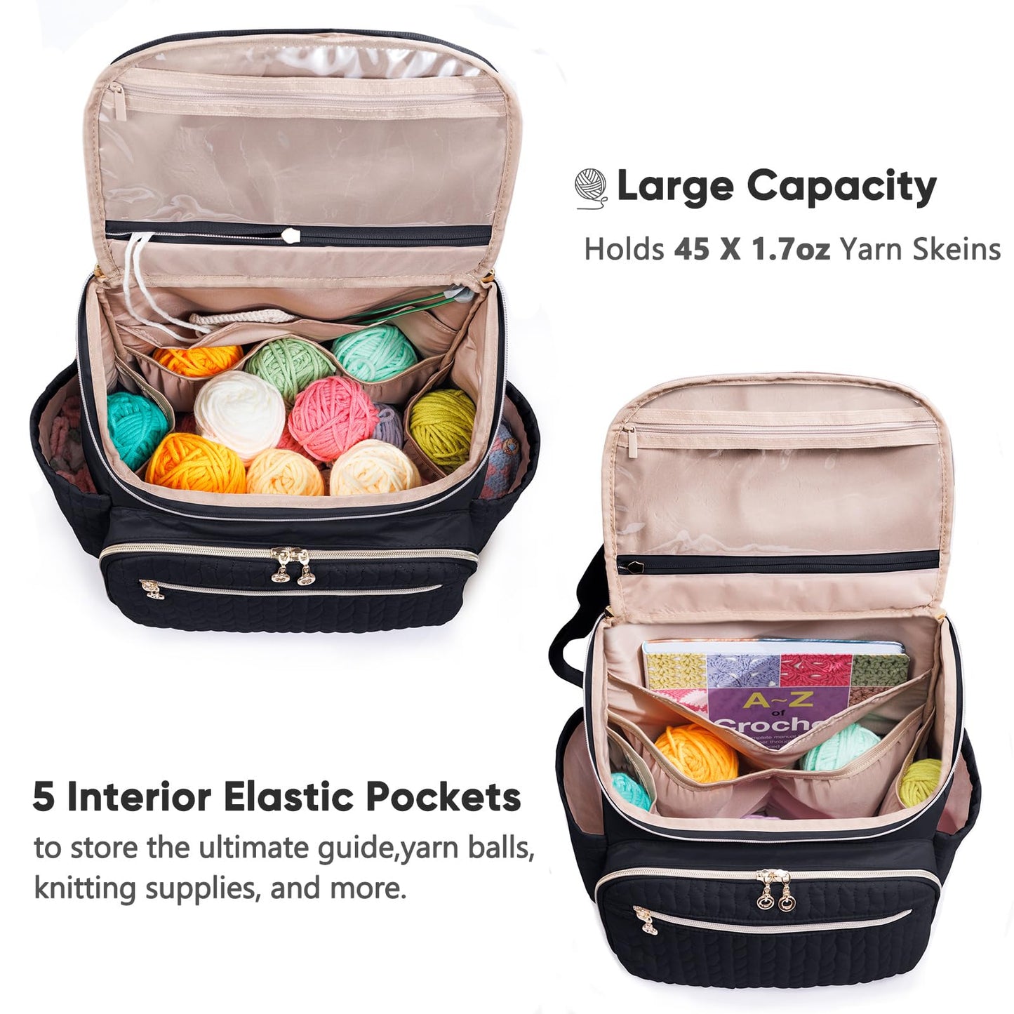 MYBAGZING Knitting Bag Backpack, Large Crochet Backpack - Crochet Bag Organizer, Yarn Storage Organizer - Yarn Holder with 10 Pockets for Crochet Accessories, Knitting & Crochet Supplies, Crochet Gift