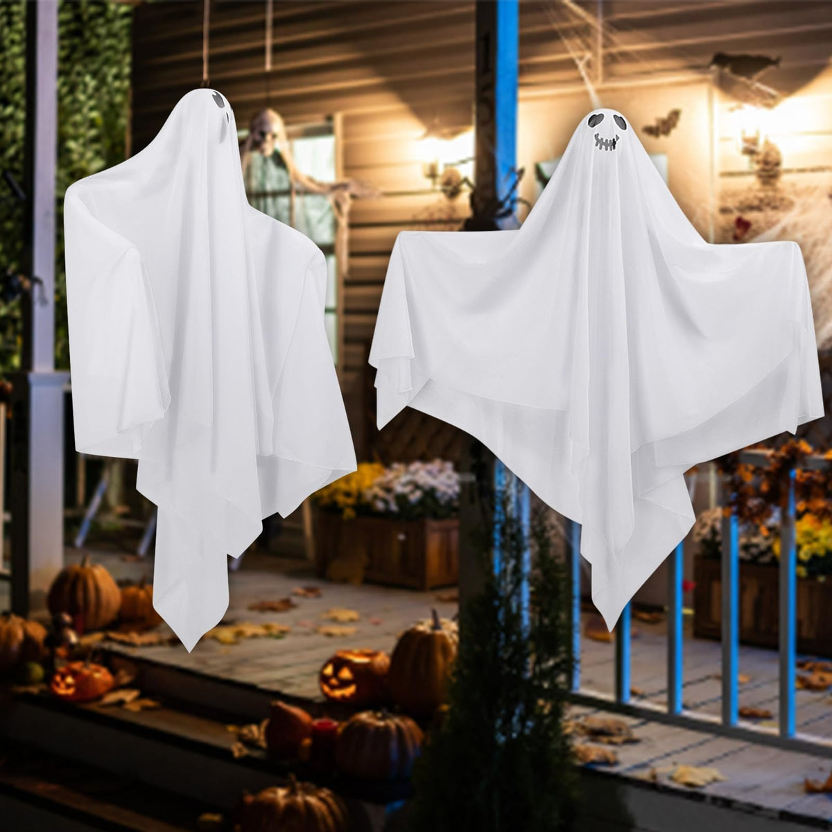 Hanging Ghosts Outdoor Decorations, 4 Pack 28" Cute Flying Ghosts - Halloween Decor for Home, Tree, Porch, Patio, Lawn, Garden, Party & Holiday