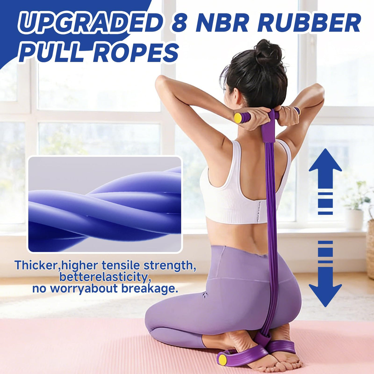 Pedal Resistance Band with Handles, 8 Tube Exercise Bands for Home Workout, Multifunctional Fitness Equipment for Abs, Waist, Legs & Full Body Training, Portable Foot Pedal Resistance Trainer