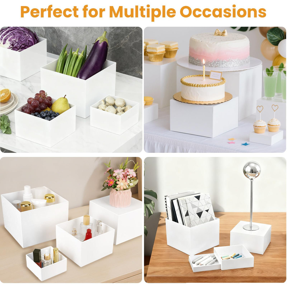 6PCS Buffet Risers，Large Food Risers for Buffet Table, Dessert Table Display Set,Food Stands for Display Party，Collectibles Jewelry Display Stand, Acrylic Cube Boxes big size(8"-7"-6"-5"-4"-3")