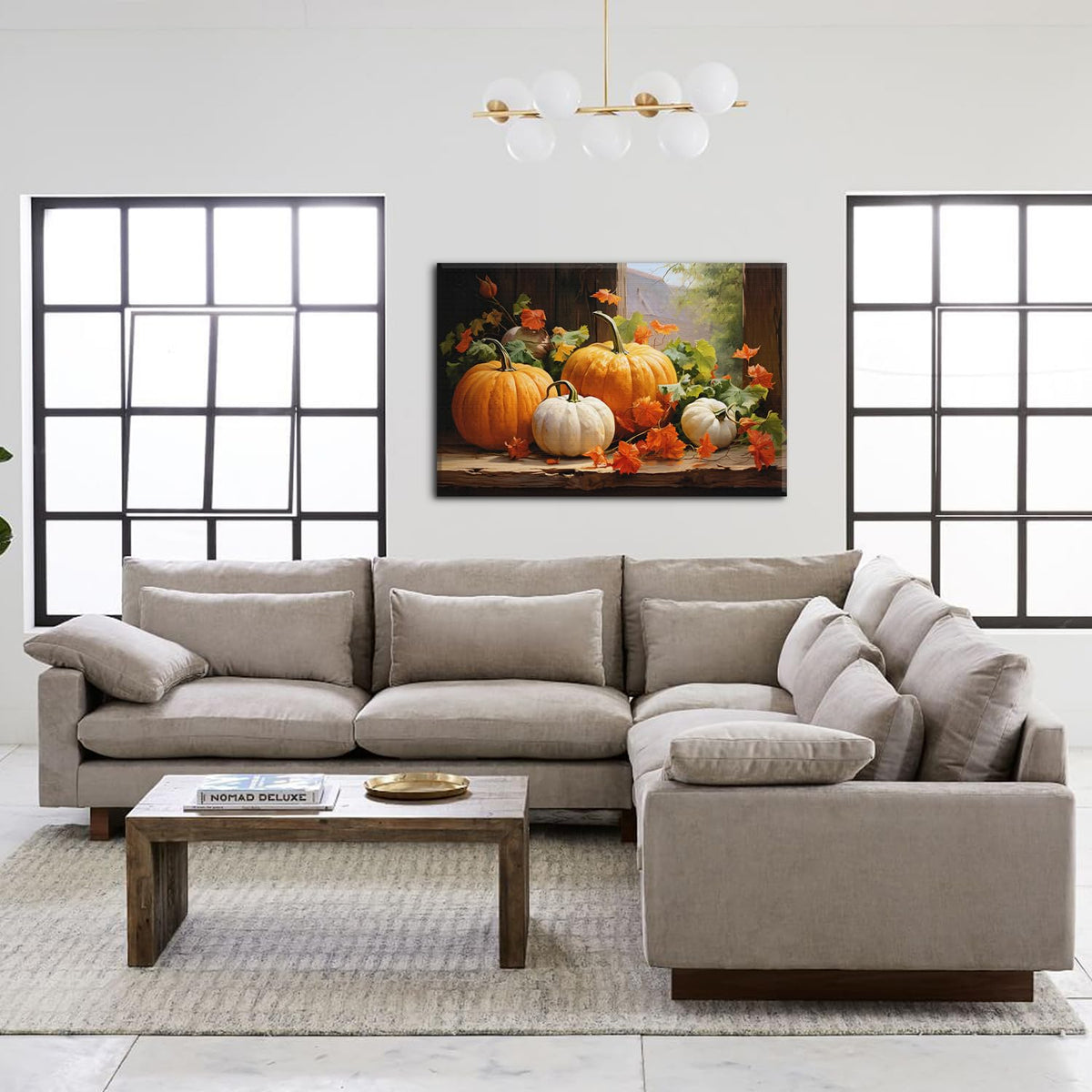 Pumpkin Canvas Wall Art Fall Pictures Maple Leaf Autumn Thanksgiving Wall Decor Rustic Halloween Themed Wall Framed Prints Modern Artwork for Living Room Kitchen Bedroom Dinner Home Decorations 24x36”
