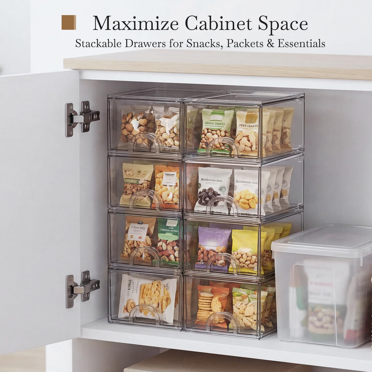 Zeawec 8 Pack Small Clear Stackable Acrylic Storage Boxes for Art Tool & Sketch, Storage Drawers, Storage Organizer, Clear Plastic Makeup Organizer, Ideal for Vanity, Cabinet, Desk Organization