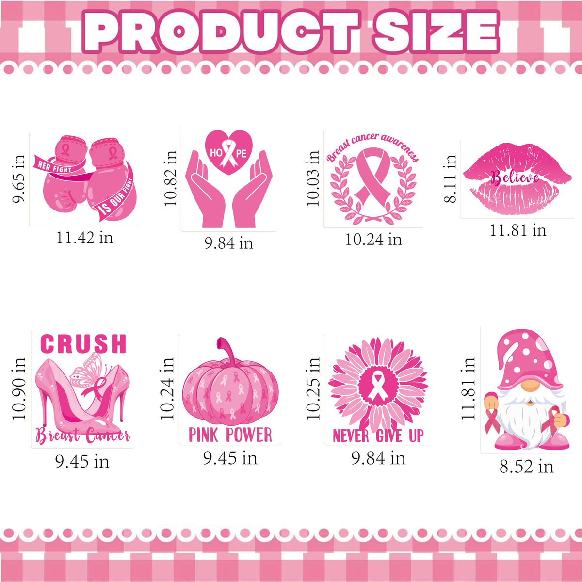 Breast Cancer Awareness Yard Signs with Stakes for Lawn Including Pink Ribbon, Pumpkin, gnome, Gloves Sign for Outdoor Yard Decor Breast Cancer Awareness Party 8pcs