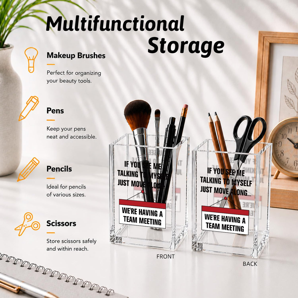 If You See Me Talking To Myself Just Move Along Funny Acrylic Cosmetic Pencil Pen Holder Desk Organizer Clear Crack Resistant Desk Organizer, Sarcastic Work Gifts for Coworker Nurse HR Teacher Friends