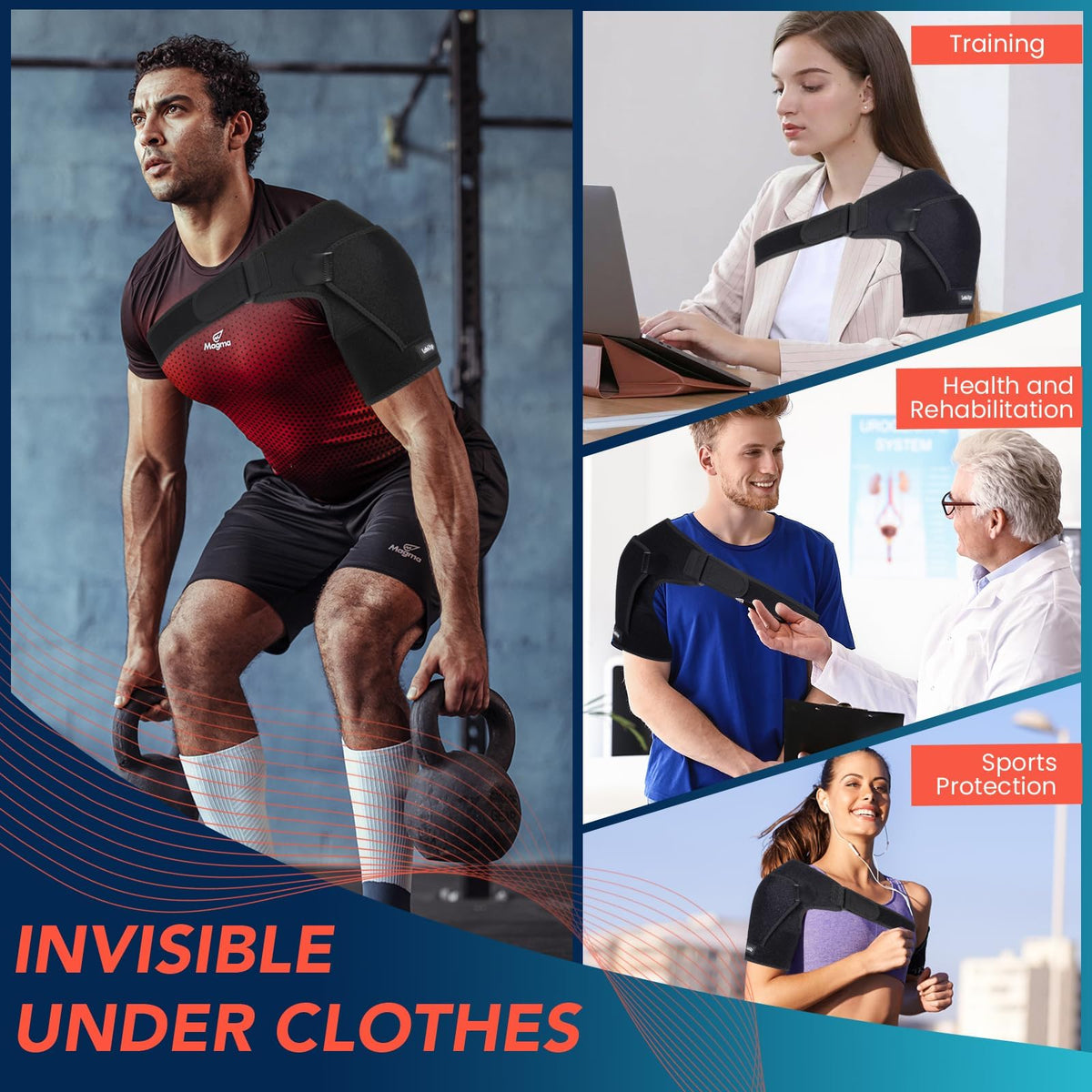 Lebilp Shoulder Brace with Adjustable Compression Sleeve Rotator Cuff Support & Arm Sling, Hot/Cold Pack Compatible, Breathable Stabilizer for Pain Relief, Fits Left/Right Arm, Men & Women (Large)