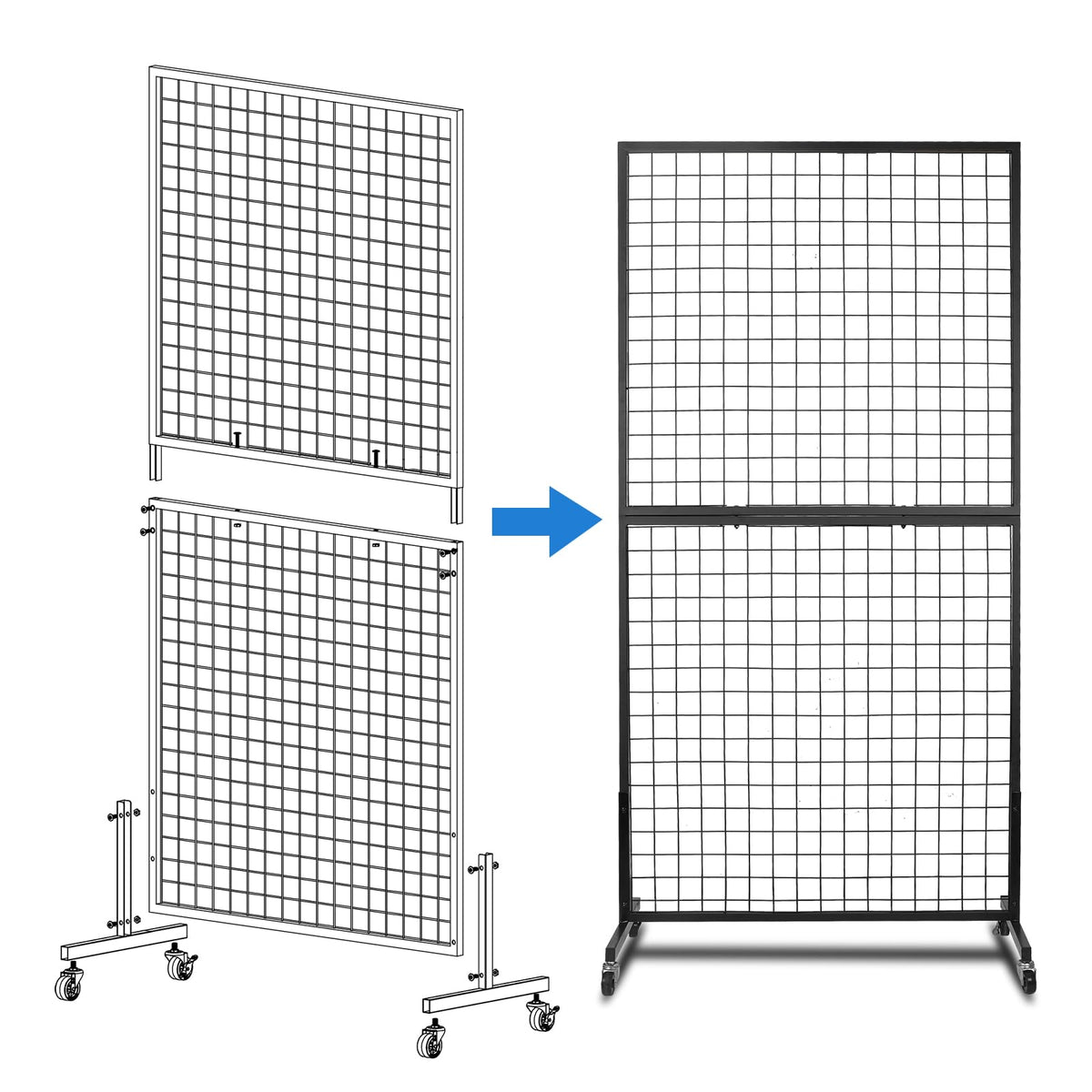 NectaCol Grid Wall Panels, 2 Packs 3'x 6' Grid wall Panels Stand with T-Base, Black Wire Gridwall Display Rack, Craft Show Display Rack, Art Gridwall Display Stand