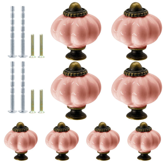 Suiwotin 8pcs Ceramic Pink Vintage Drawer Knobs, Decorative Pulls for Vanity, Closet, Cupboard, Furniture