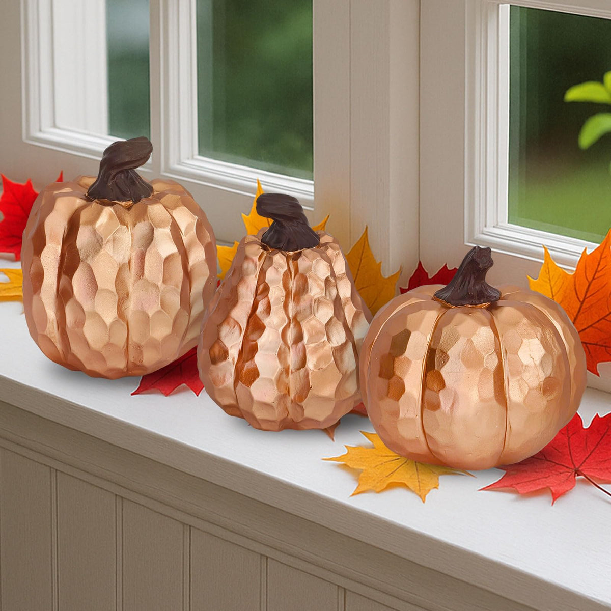 Binqiuu 6Inch Fall Pumpkin Decor Set of 3, Resin Pumpkins Thanksgiving Table Decor, Faux Pumpkins Suitable for Fall Home Decor,Fall Table Decorations,Fall Mantel Decor