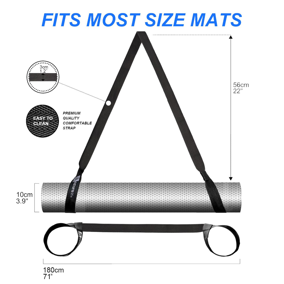 A AZURELIFE [MAT NOT Included] Yoga Mat Sling, Yoga Mat Straps for Carrying, Easy-Cinch Yoga Mat Holder Strap