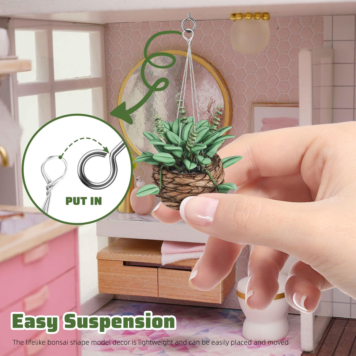 TOYANDONA 2Pcs 1:12 Miniature Dollhouse Plants, Durable Resin Hanging Potted Bonsai for Dollhouse Accessories Decor, Tiny Artificial Greenery for Mini Garden, Living Room & DIY Crafts