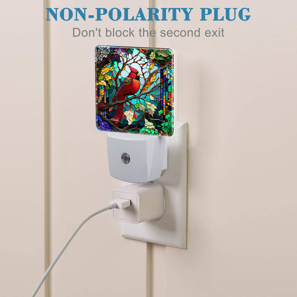 Uiaoiais Plug in Night Lights Christmas Stained Glass Cardinal Bird Nightlight Plug Into Wall Dusk to Dawn Sensor LED Night Light for Kid Girls Boys Room Decor,Hallway,Kitchen,Bathroom,Nursery,Stairs