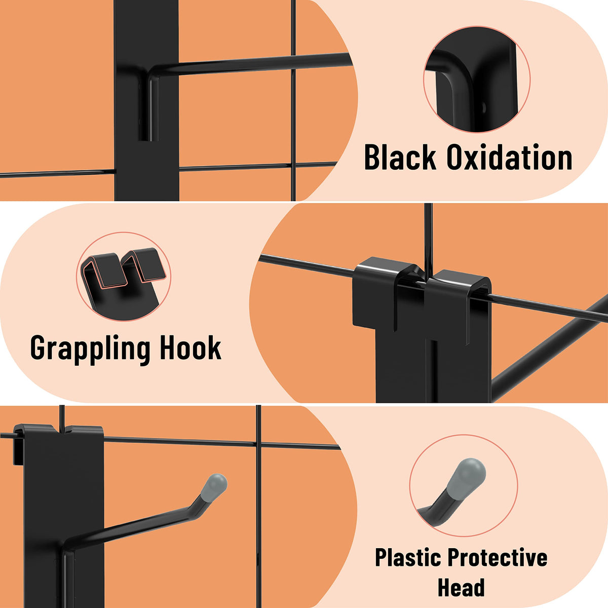 HUHOLE 50 Pack Gridwall Hooks 6 Inch – Black Metal Display Hangers for Wire Grid Panel – Heavy Duty Retail Store Fixtures, Garage Organizer, Craft Fair & Jewelry Rack (20lbs Capacity)