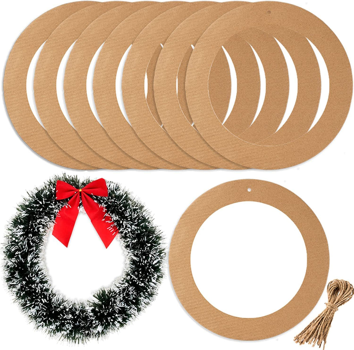 20 Pieces Large Hanging Round Wreaths 12Inch Cardboard Wreath Rings for DIY Crafts Paper Round Circle Christmas Hanging Ornaments Decorations with Hole Twine for Wedding Christmas Valentines Day Decor