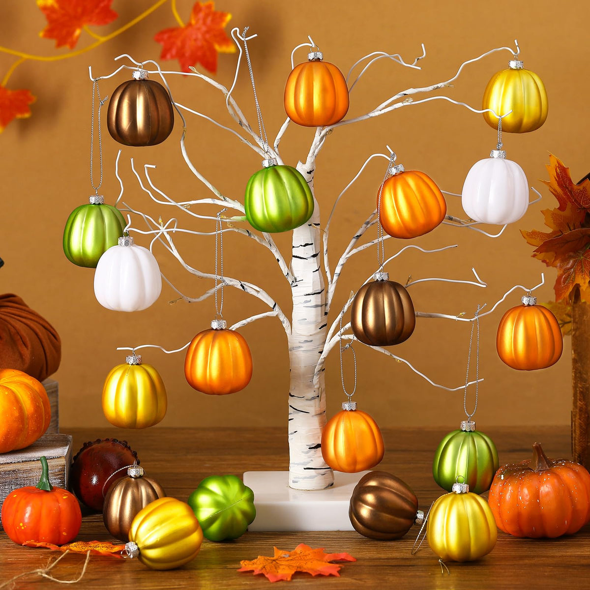 Tigeen 30 Pcs Thanksgiving Pumpkin Hanging Ornaments Fall Mini Pumpkin Hanging Tree Ornaments Ball Decorations for Tree Thanksgiving Harvest Party Halloween Home Decor (Cute)