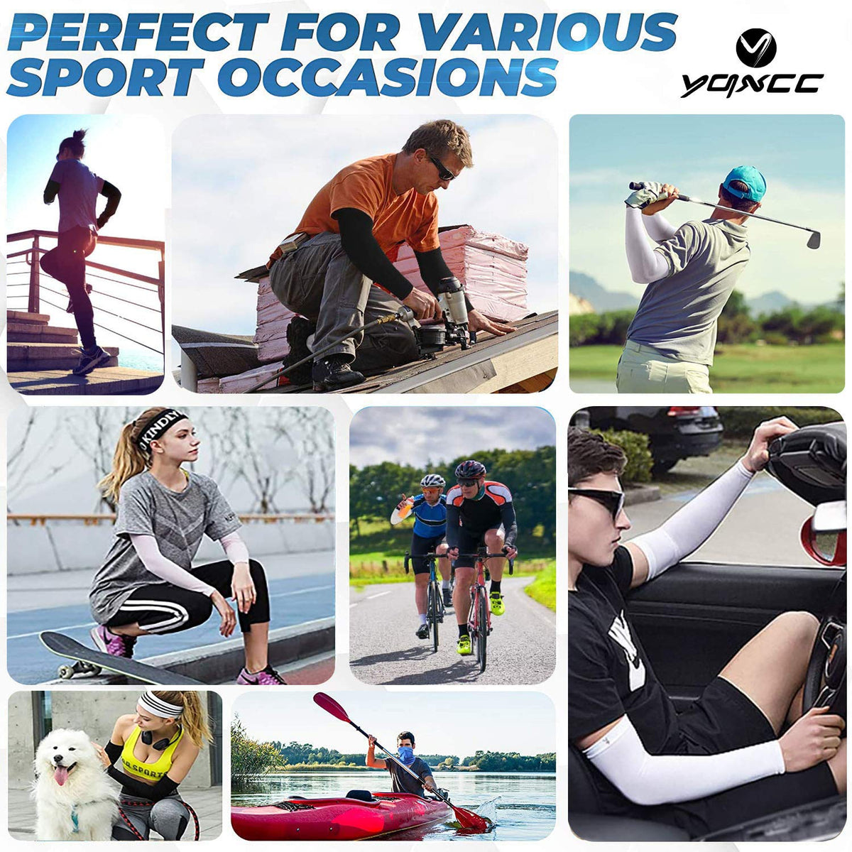 YQXCC 4 Pairs Arm Sleeves, Cooling UV Sun Protection Sports Compression Sleeves for Men Women, Golf Basketball