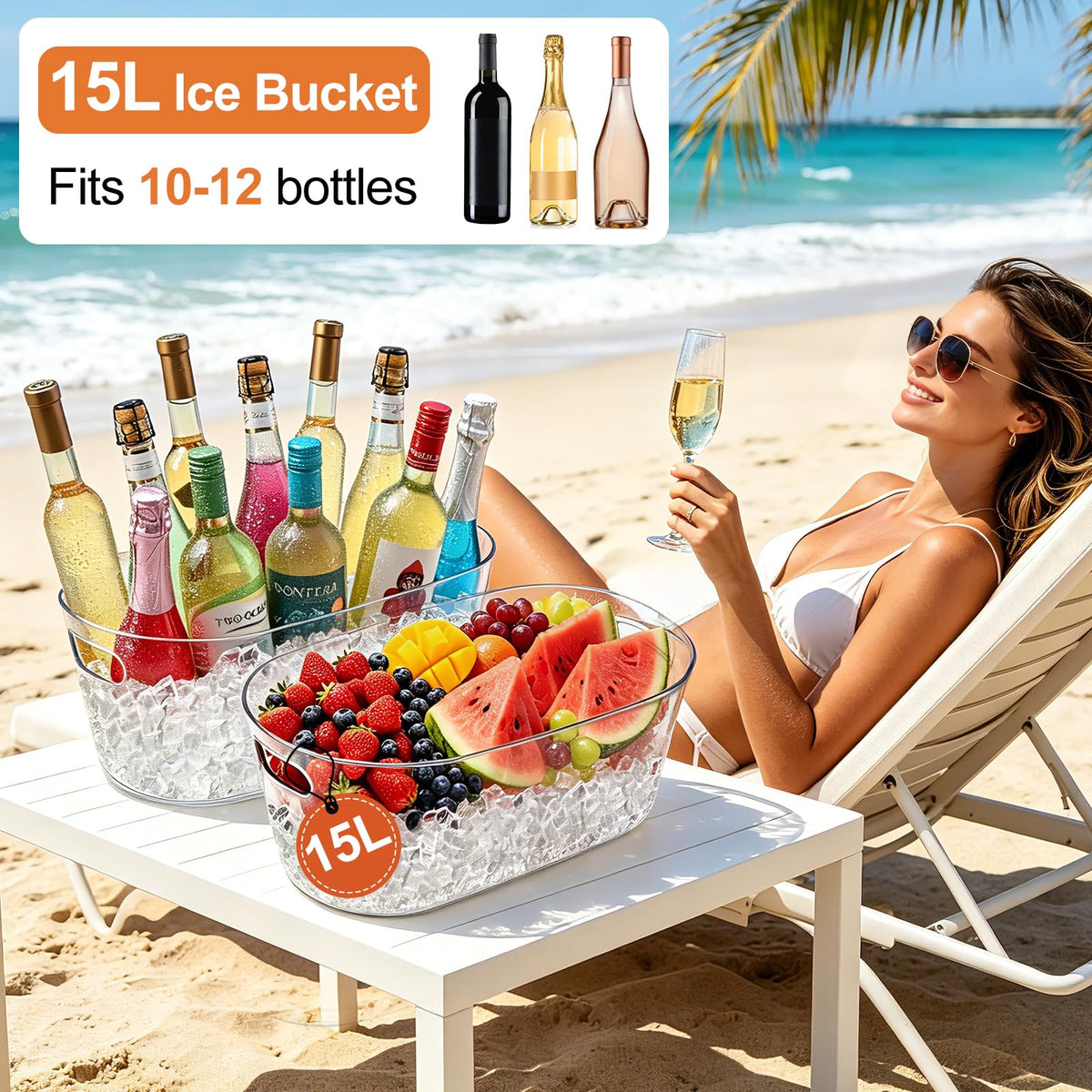 4 PCS Ice Buckets for Parties, 15L Large Ice Bucket, 4 Gallon Champagne Bucket with Scoops, Beverage Tub Mimosa Bar Supplies for Champagne, Beer, Cocktail