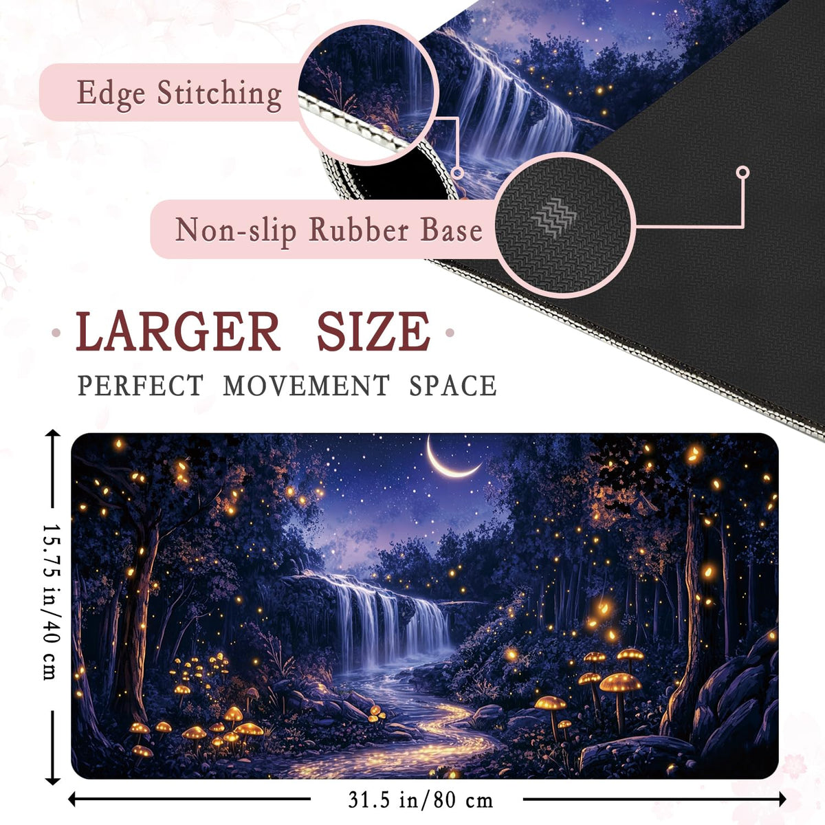 XUNLURY Fantasy Forest Large Mouse Pad Desk Mat, Starry Night Mystical Enchanted Forest Extended Gaming Mousepad, Non-Slip Desk Pad for Home Office Work, 31.5x15.7 Inch