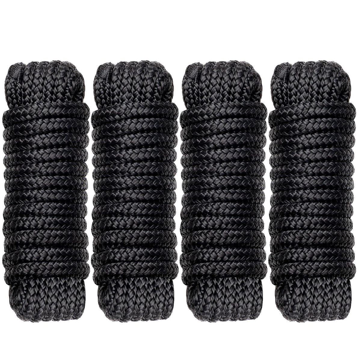 Boat Dock Lines Marine Rope - 3/8" x 15ft with Pre-Spliced 12" Loop Double Braided Nylon Ropes Bumper Tie Mooring Line for Boats Docking Pontoon Boating Accessories - 4 Pack