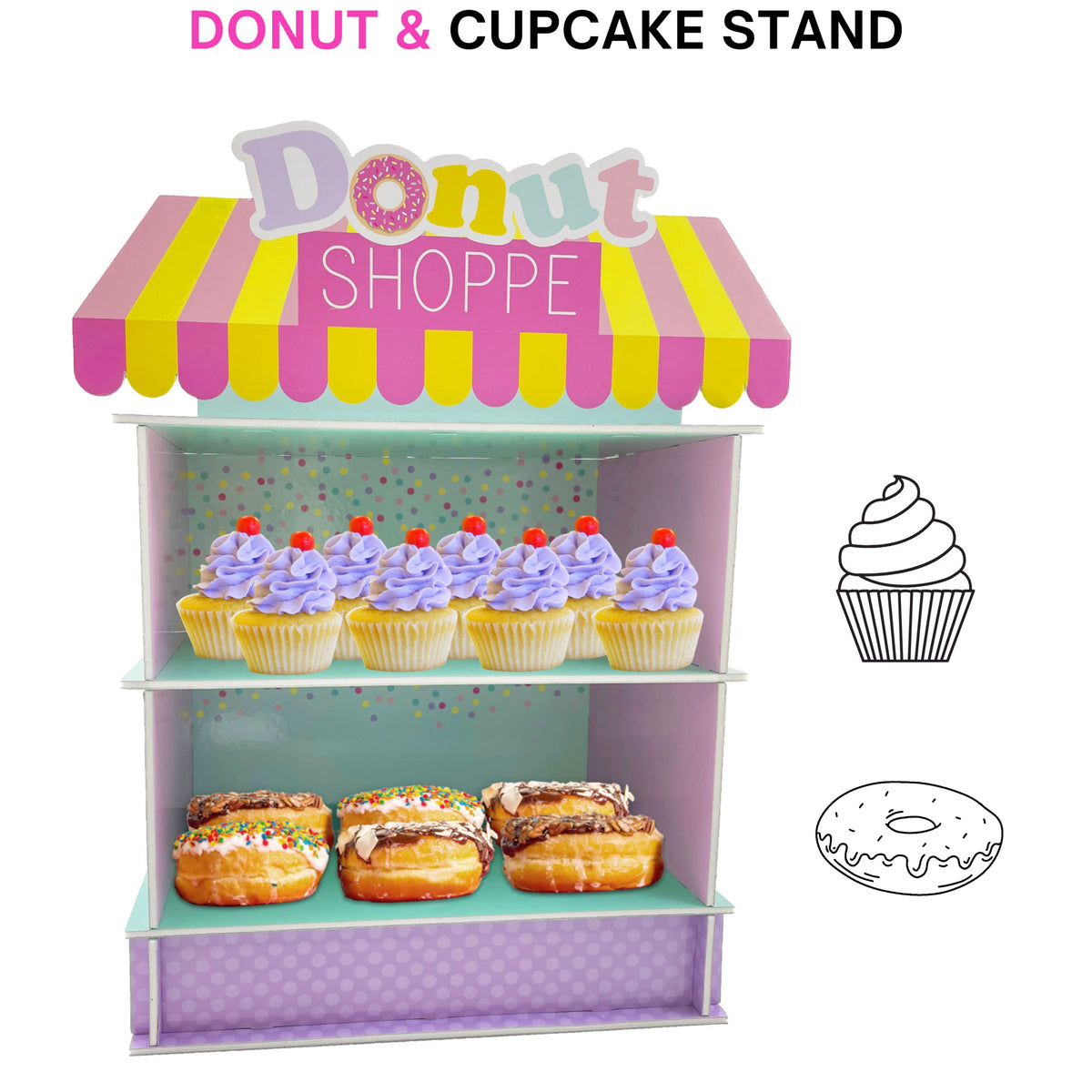 2 Tier Donut Stand for Donut Birthday Party Supplies & Decorations, Cupcake Stand Dessert Table Centerpiece Decor by 4E's Novelty