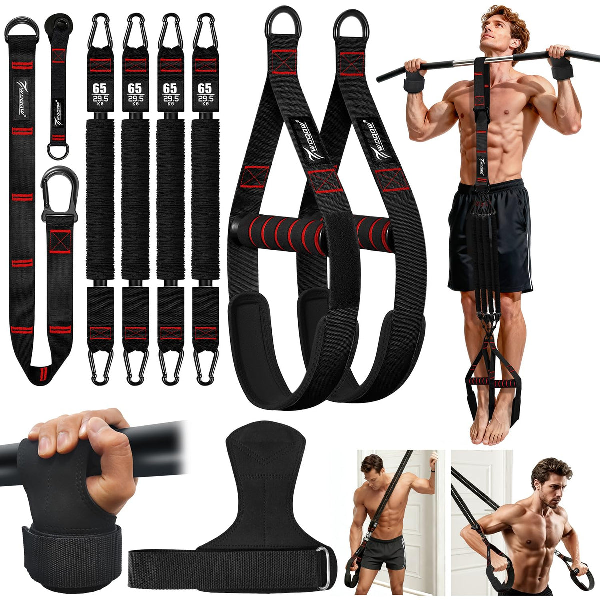 Upgraded Pull Up Assistance Bands, Heavy Duty Resistance Bands with Handles, Exercise Band with Door Anchor, Adjustable Workout Band Set for Pull Up Bar, Full Body Strength&Muscle Training, Home Gym