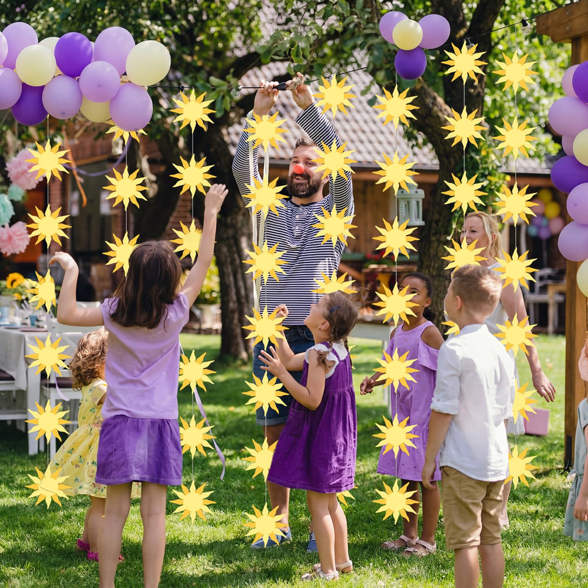 Gueevin 8pcs Gold Sun Garlands Princess Birthday Decor Sun Hanging Paper Banner with Gold for Birthday Baby Shower Bridal Shower Wedding Bachelorette Engagement Party Decor Supplies