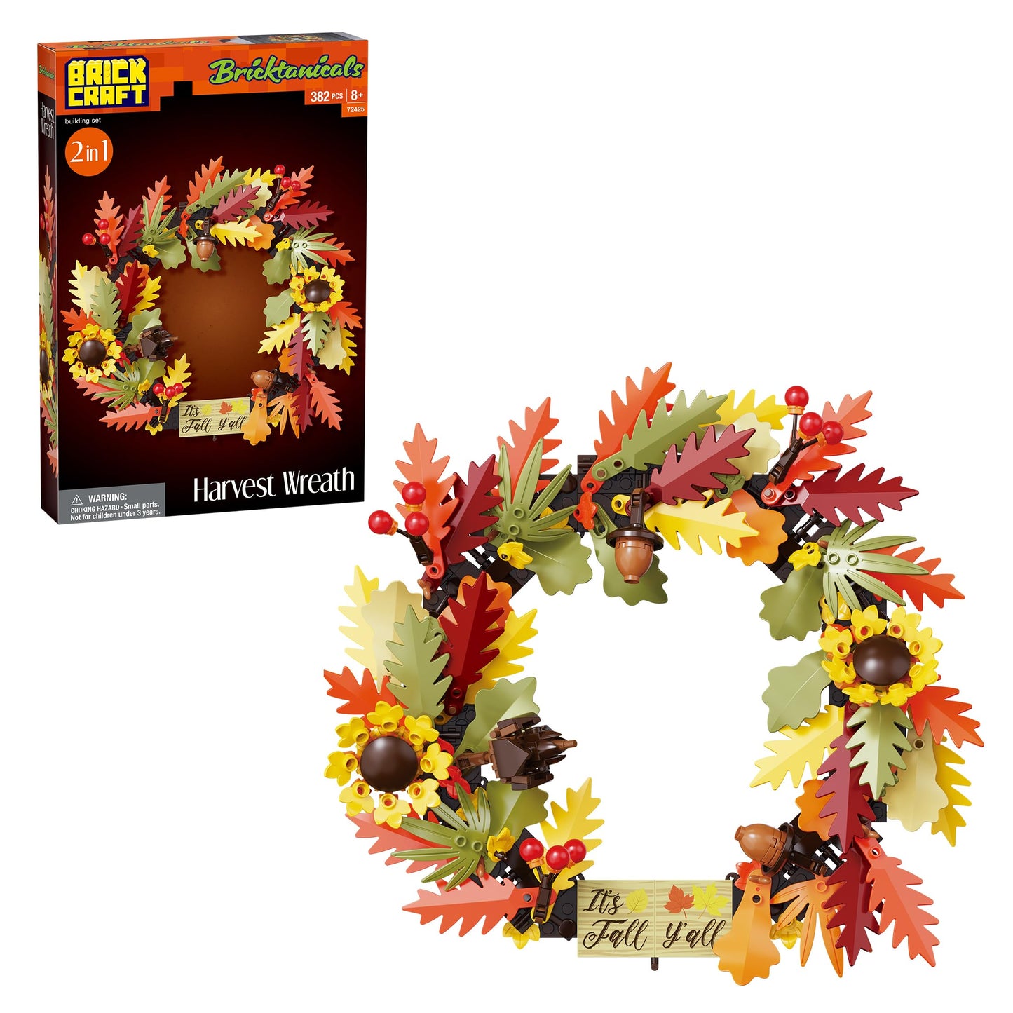 Brickcraft Harvest Wreath Brick Building Kit, 382 Pieces | DIY Autumn & Halloween Home Décor | 2-in-1 Fall Wreath & Garland Craft | Festive Thanksgiving Decoration Gift for Kids & Adults, Ages 8+