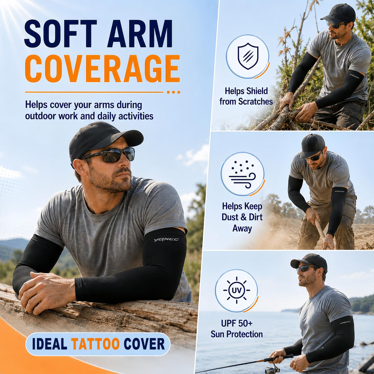 YQXCC 4 Pairs Arm Sleeves for Men Women, UPF 50 UV Sun Protection Cooling Sports Compression Sleeves for Golf Basketball