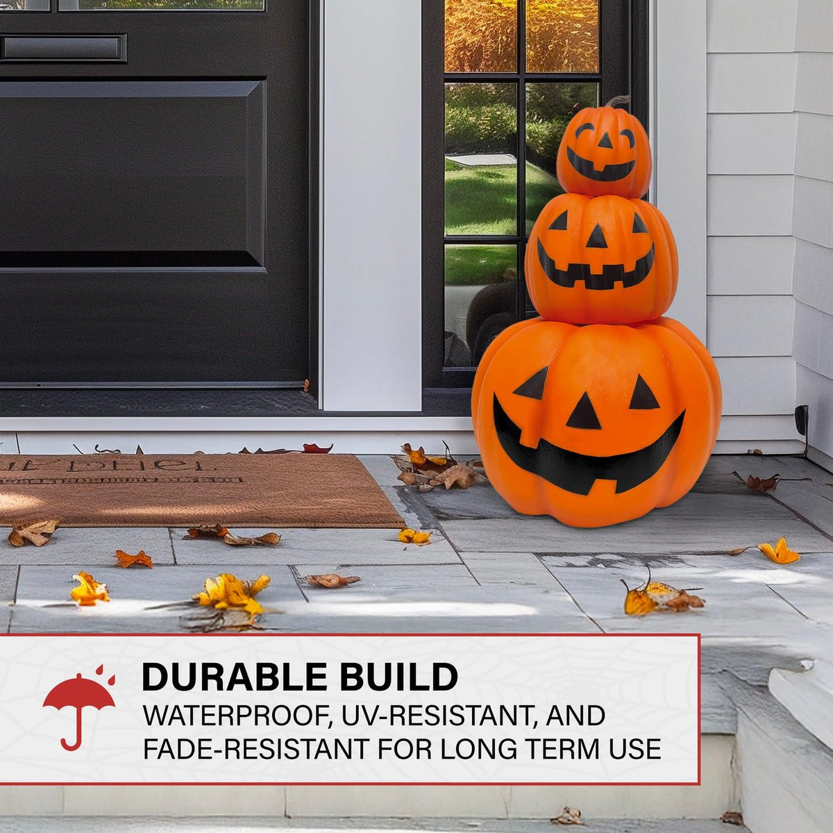 Haunted Hill Farm 2-Ft 3 Stacking Pumpkins Blow Mold, Light Up Halloween Decoration & Prop, Indoor Pumpkin Décor for Haunted House, Apartment, Home & Office