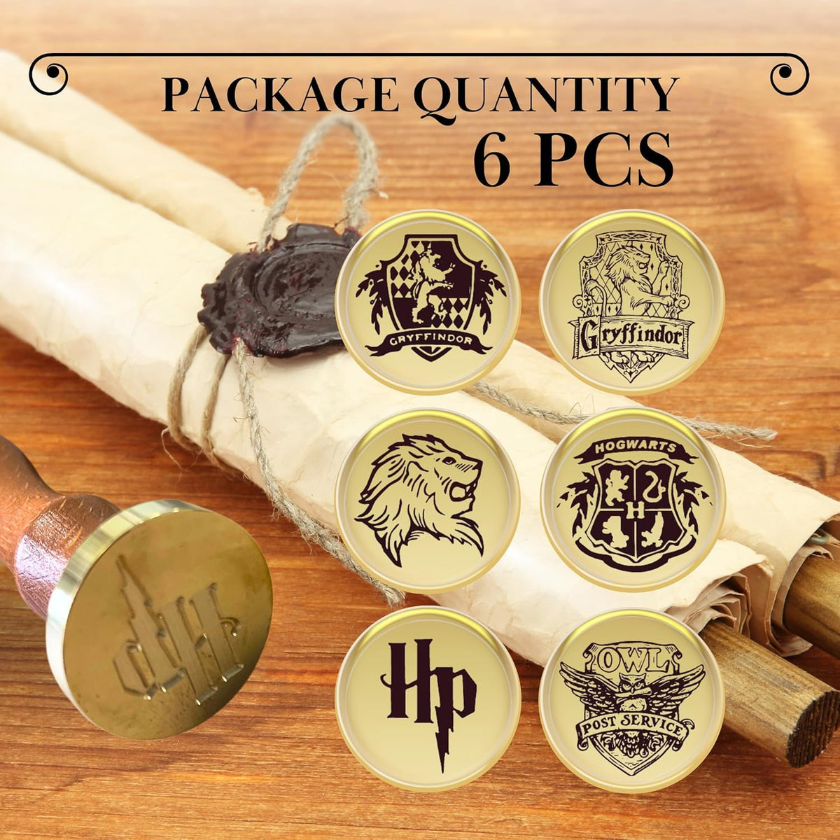 Pack of 6 Wax Seal Stamps – Wooden Hilt and Wax Seal Stamp Harry Potter 6PCS 1PCS Harry Potter Sealing Heads Set Vintage Prints Kit for Envelope Postcard Invitation Letters Gifts