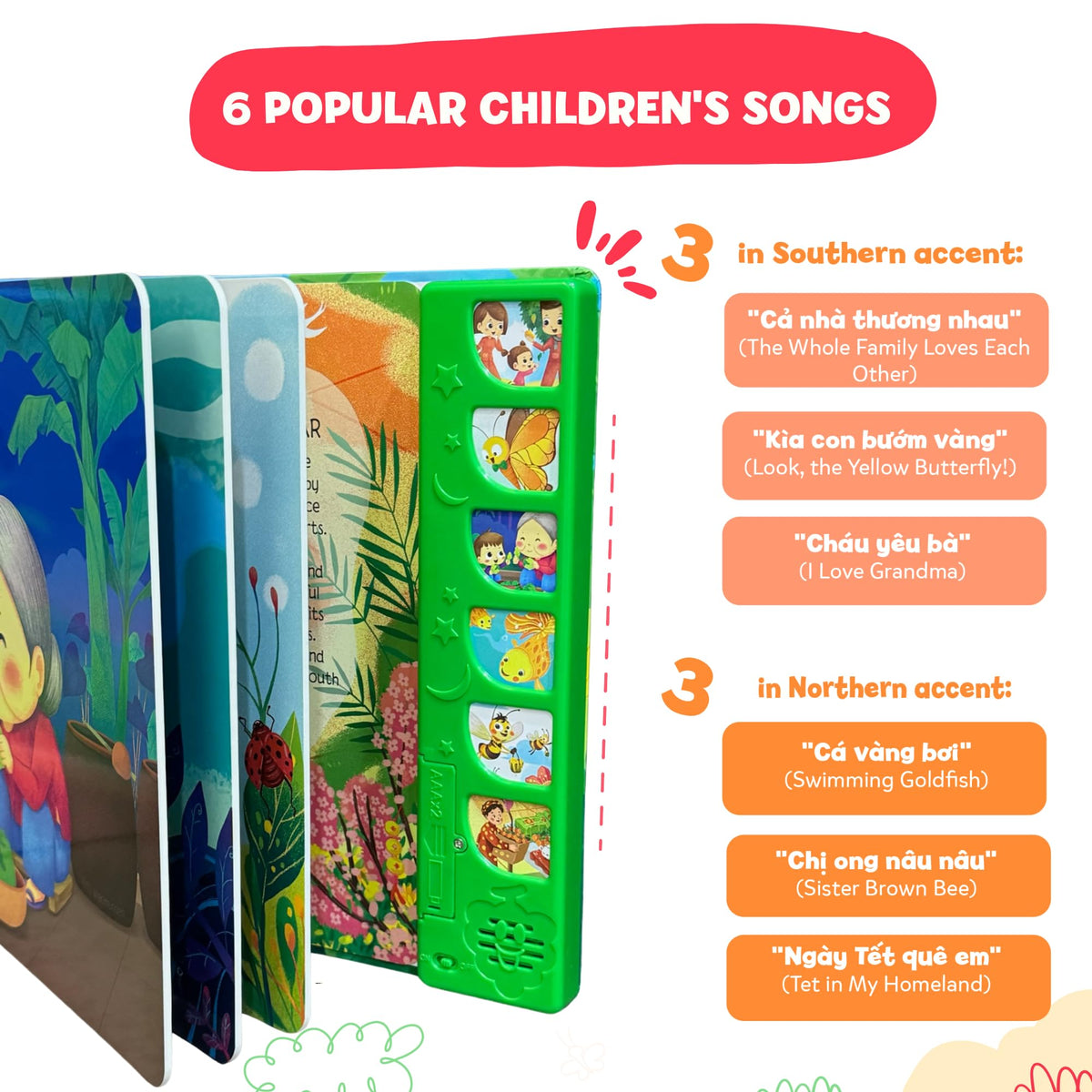 tinywrist AUDIOBOOKS - Bé Sings and Learns Vietnamese – Interactive Bilingual Music Book for Babies, Toddlers & Kids | Vietnamese-English Learning Toy | Northern & Southern Accents
