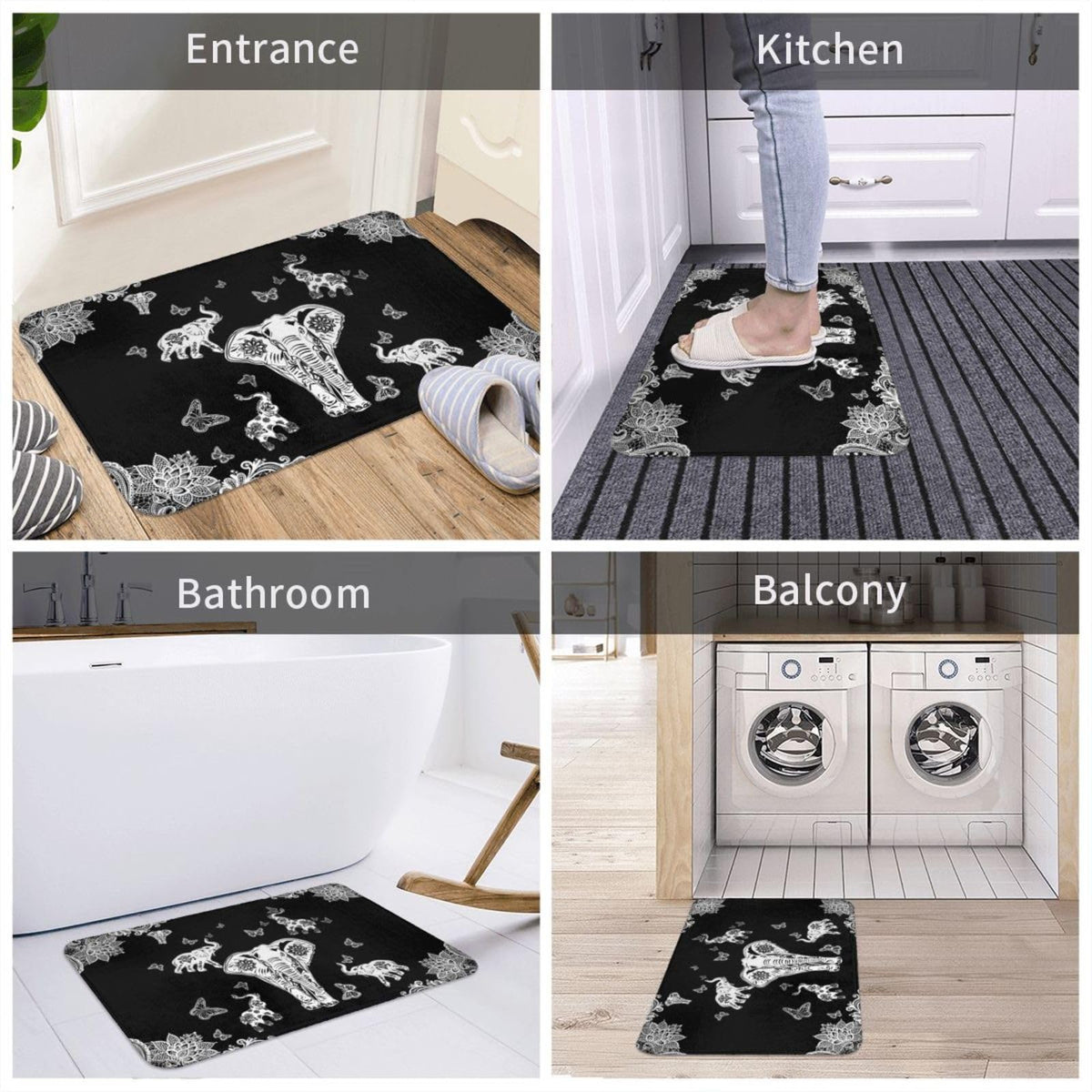 Elephant Carpet Playmat Rug 20"X32",Non-Slip Soft Living Dining Room Rug for Front Door Entrance Outside Doormat