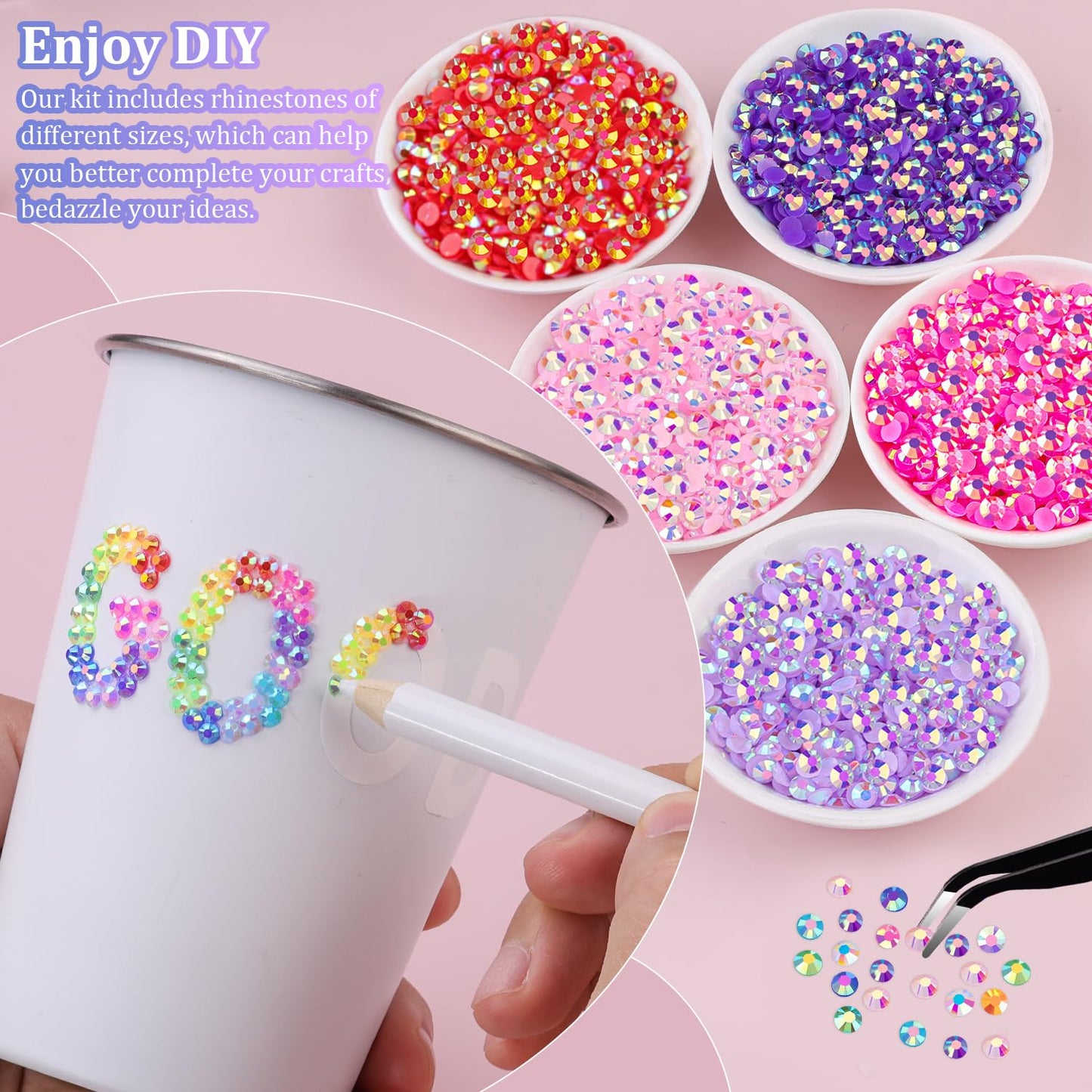 5200Pcs Resin Jelly Rhinestones for Crafting, Mixed-Color 5mm Flatback Gems, Bedazzling Crystal with 3Pcs 10ml B7000 Jewelry Glue for DIY Crafts Clothing Tumblers Shoes Nail Art