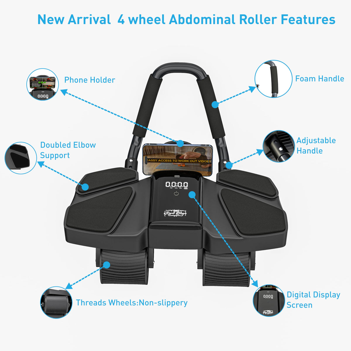 New Roller High-Performance Exercise Machine With Ab Roller Home Gym Equipment – 4 Wheels Ab Wheel Muscle Roller with Ideal Exercise Equipment for Home – Comfortable Elbow Support with Non-Slip Handles