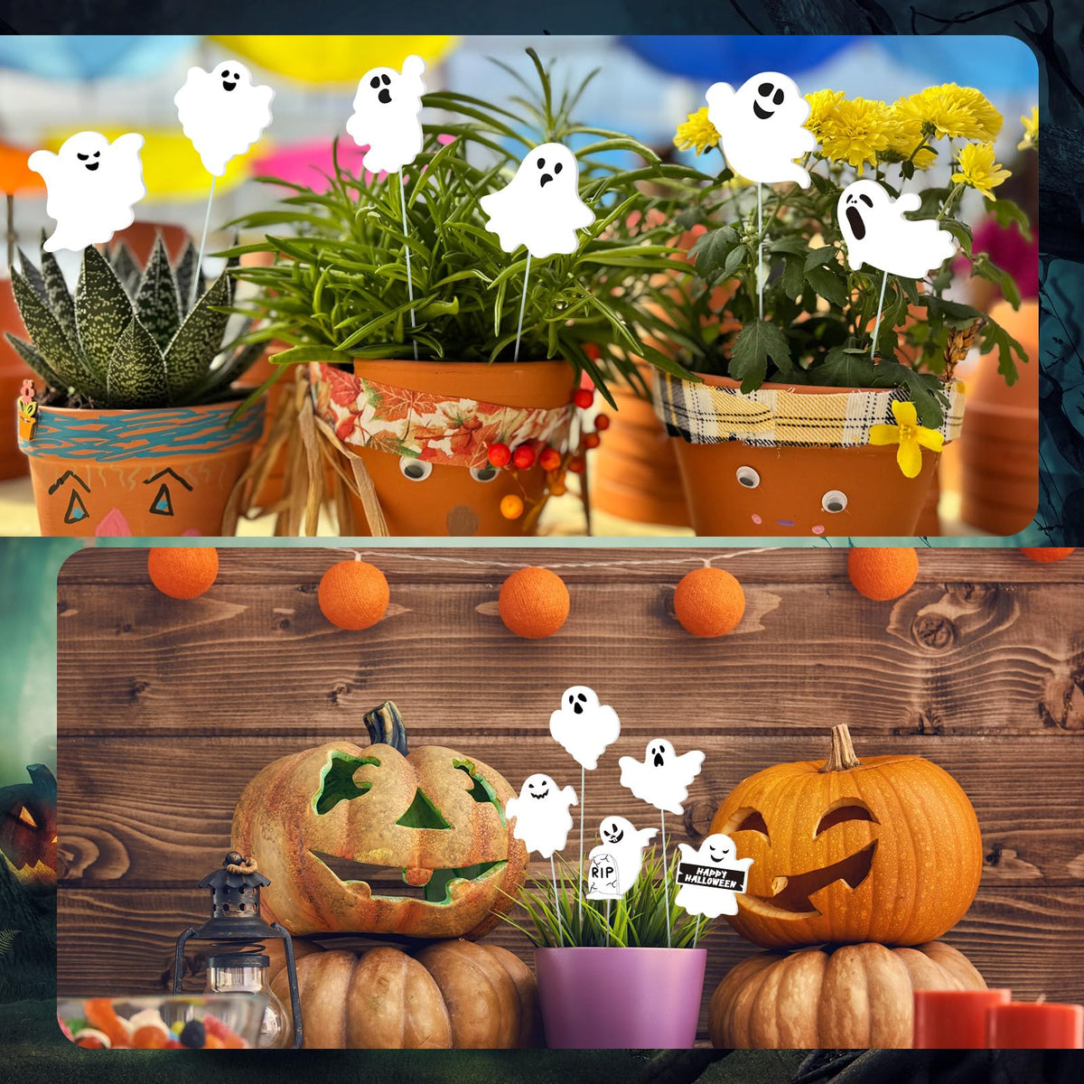 Fullhawl 12 Pcs Halloween Ghost Garden Stakes Spooky Planter Stakes Double Sided Yard Signs Waterproof Cute Outdoor Decorations for Home Potted Planter Lawn Garden Yard Party Favor(Halloween Ghost)