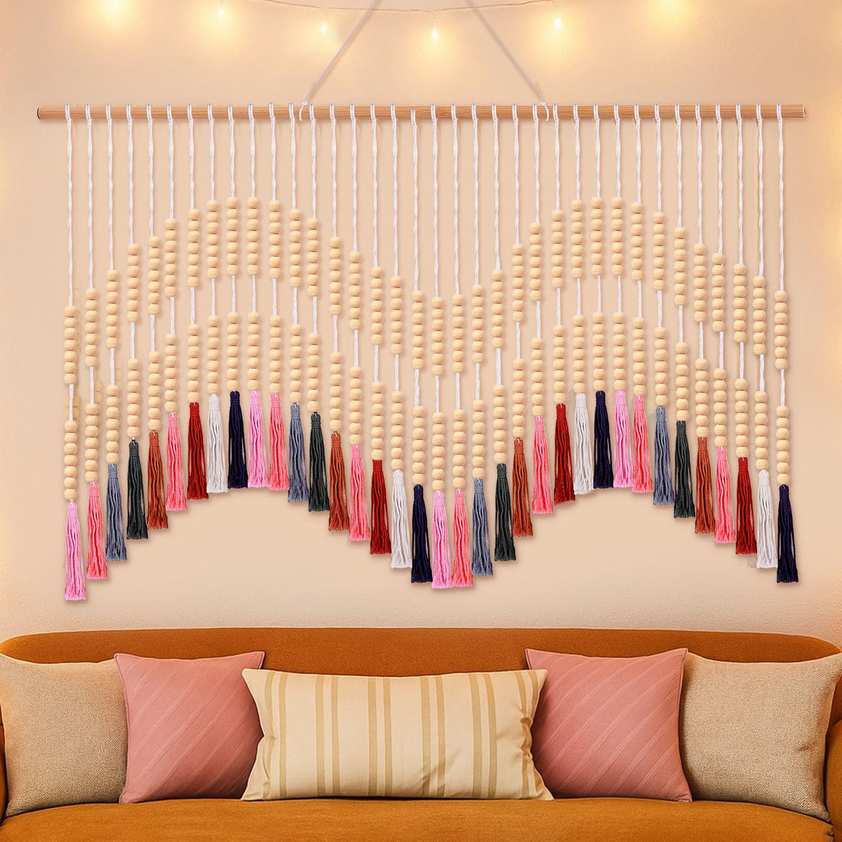 Tiamon Boho Wall Decor - 59'' W x 42'' L Macrame Wall Hanging Large Tapestry Art for Bathroom Farmhouse Bedroom Living Room Nursery Classroom Bohemian Natural Modern Rustic Style Decoration