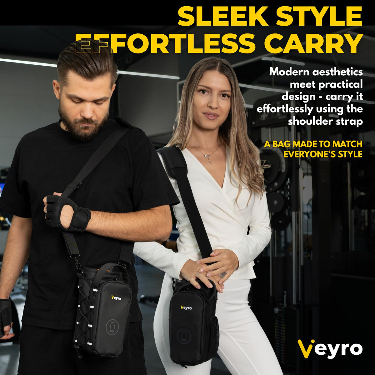 Veyro Magnetic Gym Bag with strong Magnetic Phone Holder - Gym water bottle bag holder for men and women - Compact Gym Crossbody Pouch - Compact Crossbody Pouch (Black)