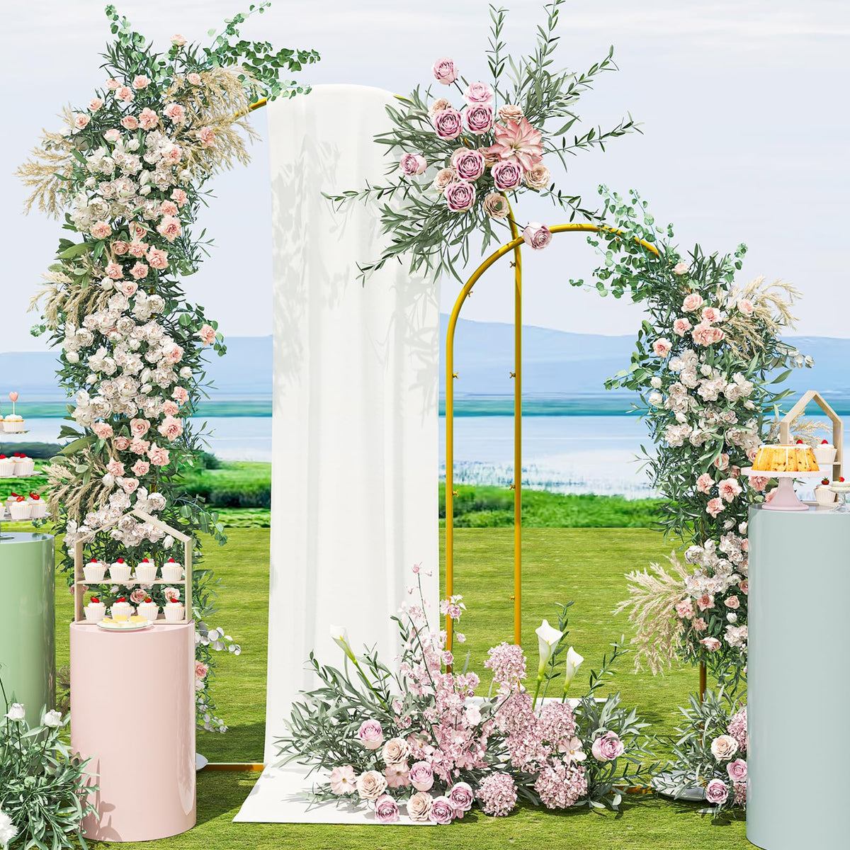 Snughome Arch Backdrop Stand, Set of 2 Metal Balloon Arch Stand (7.2FT+6FT), Gold Wedding Arch Frame for Party, Baby Shower, Holiday, Ideal for Balloon Flower