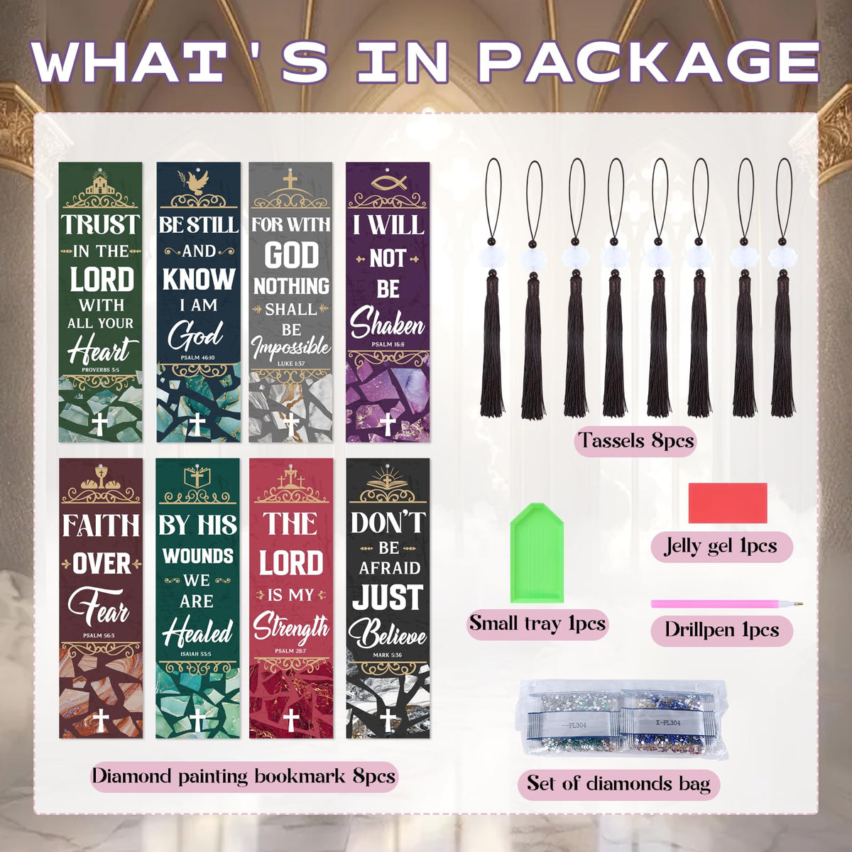 Sitsink Bible Verse Diamond Art Bookmarks - 8 Pcs Christian Book Mark Diamond Art Kits for Adult, DIY Crafts Gift Diamond Painting Bookmark Kit with Tessels