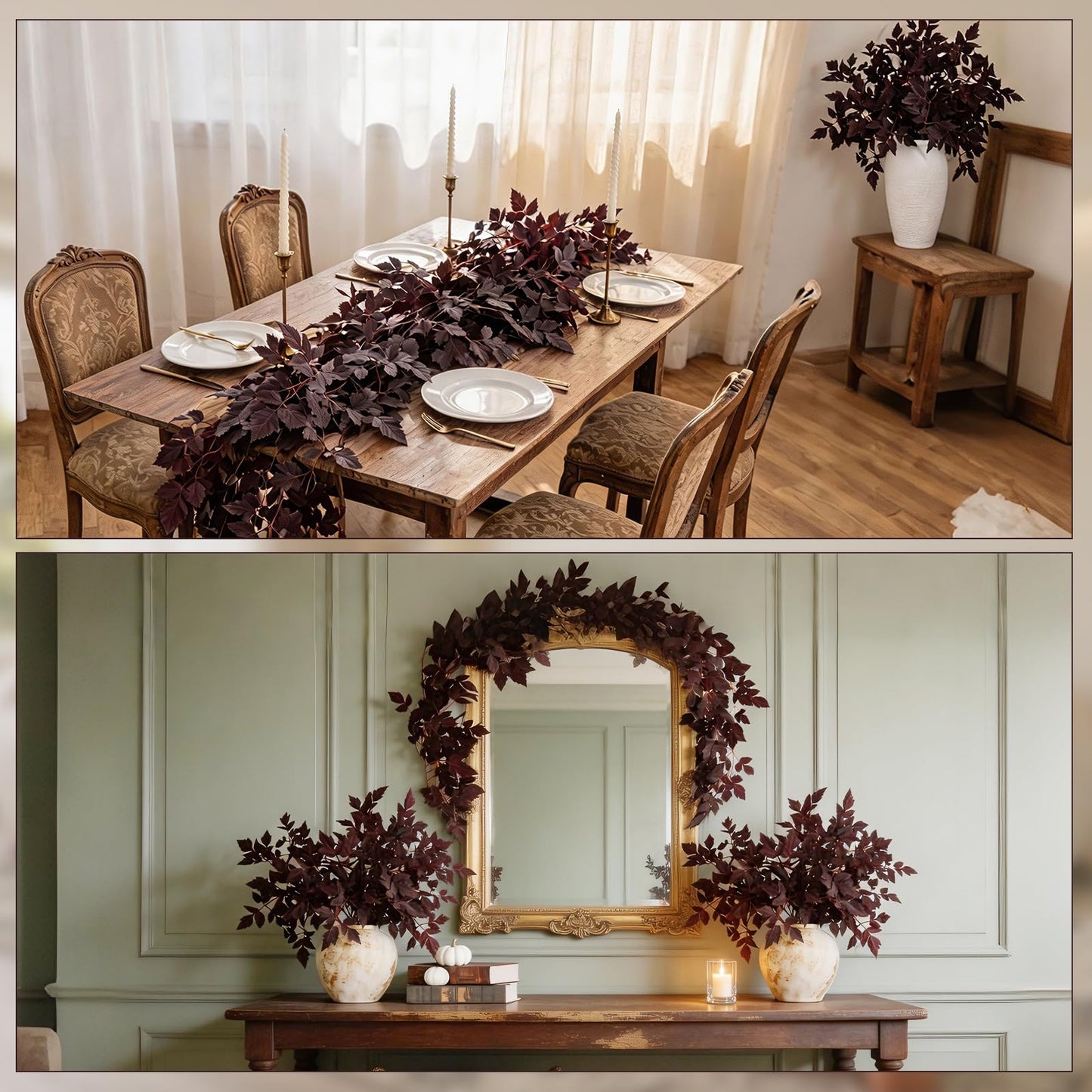 Fall Decorations for Home-6FT Dark Plum Fall Garland, Fuller Artificial Autumn Leaf Garland for Mantel, Fireplace, Table, Moody Thanksgiving Halloween Decor with Flexible Branches for Indoor Styling