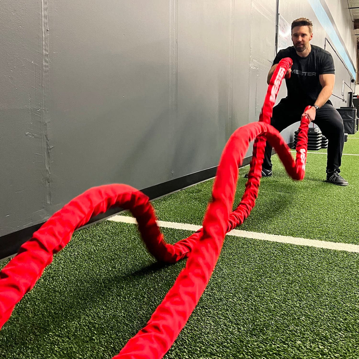 Meister Beast Professional Sheathed Battle Rope for Strength & Conditioning Gym Workouts - 2.5" Diameter - Red