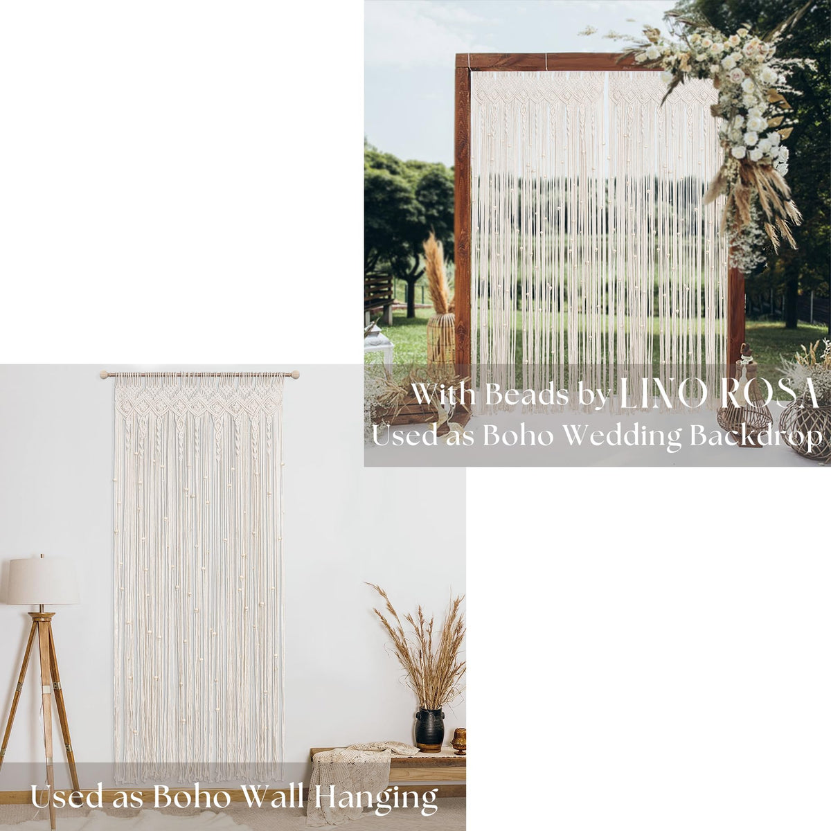 Lino Rosa Beaded Curtain for Doorway, Boho Beads Closet Curtain for Open Closet, Hanging Room Divider for Room Separation, 36" W x 80" L, Cream