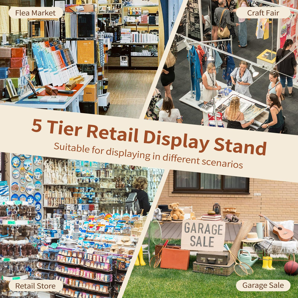 Flenpptly 2 Pack Retail Display Stand, 5-Tier Rotating Display Rack for Store Display, Movable and Adjustable Spinning Display Stand for Earrings, Jewelry, Keychains, Socks Display (2 Pack Black)